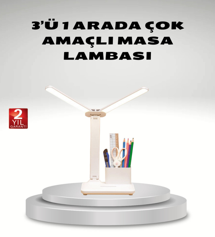 Kısılabilir LED Masa Lambası – Kalemlik ve Telefon Standlı, Göz Yormayan Işık - Lisinya