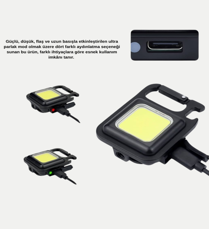 USB Type-C Şarjlı Mini Fener – Manyetik, Katlanabilir ve Şişe Açacaklı Tasarım - Lisinya
