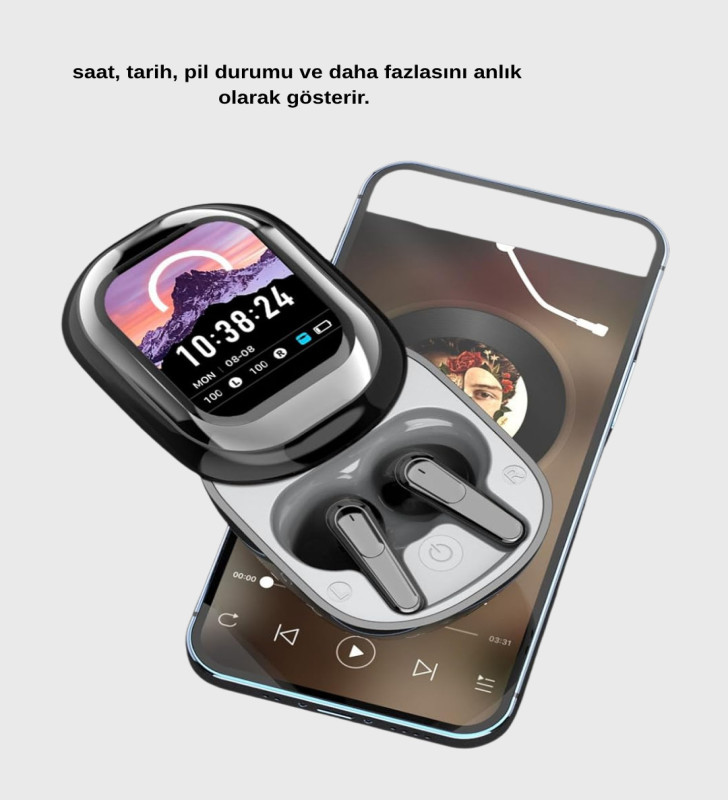 Bluetooth 5.4 Kulaklık – Gürültü Engelleme ve Akıllı Ekranlı Şarj Kutusu - Lisinya