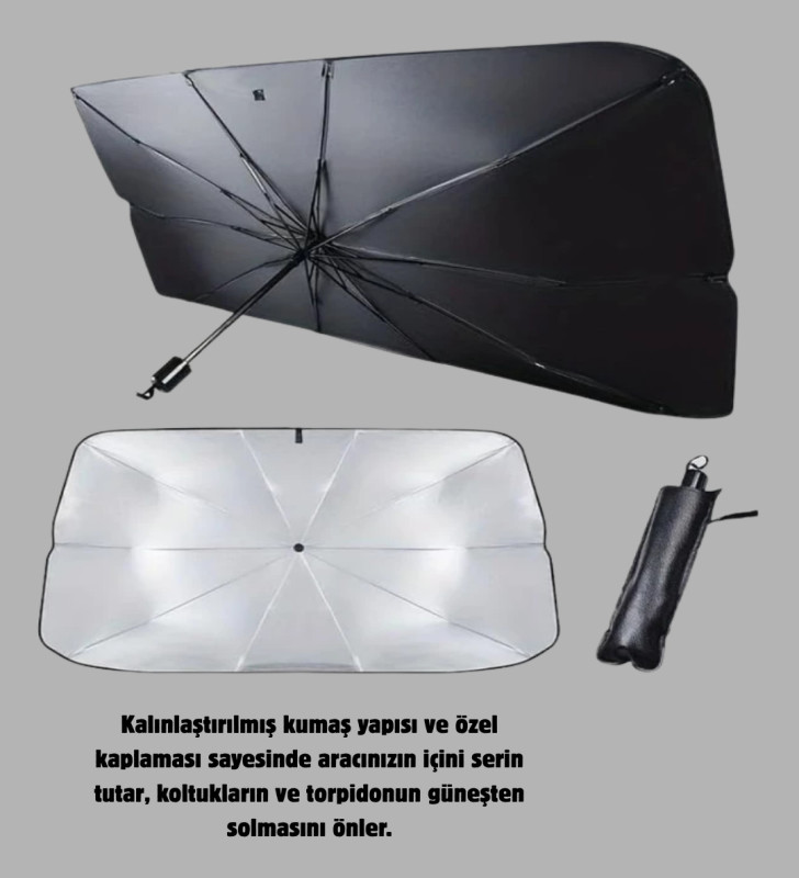 Katlanabilir Ön Cam Güneşliği Şemsiye – Her Araca Uygun Isı ve Işık Koruması - Lisinya