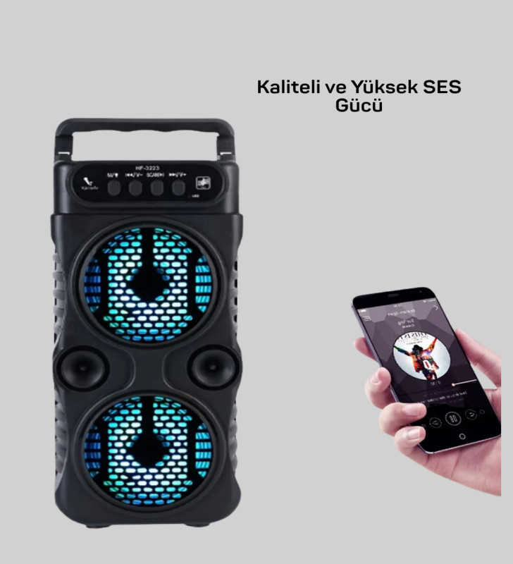 Kablosuz LED Işıklı Bluetooth Hoparlör – FM Radyolu, Mikrofon Girişli - Lisinya