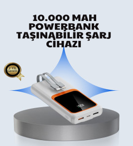 Kompakt 10000 mAh Powerbank – Dijital Göstergeli, Type-C ve Lightning Uyumlu - Lisinya