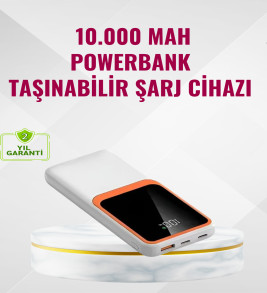 Powerbank 10000 mAh – Çift USB Çıkışlı, Type-C Girişli, Şık Beyaz Tasarım - Lisinya