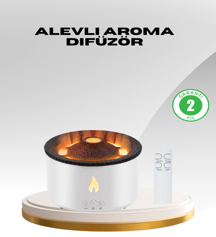Alev Efektli Aromaterapi Difüzörü – 360 ml Su Hazneli, Sessiz ve Zaman Ayarlı - Lisinya
