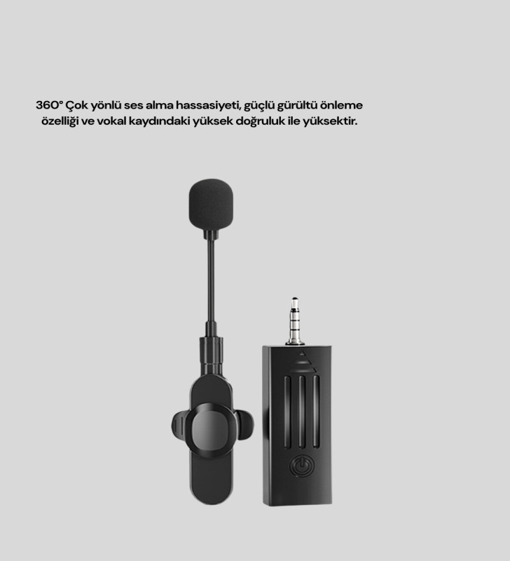 Kablosuz 2.4 GHz Yaka Mikrofonu – 60 m Menzilli, Gürültü Azaltıcı, Şarjlı ve Taşınabilir - Lisinya