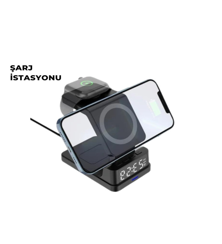 Kablosuz Şarj İstasyonu ve Dijital Saat – Apple Uyumlu, 3 Kademeli Işık Ayarı - Lisinya