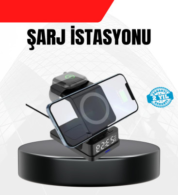 LED Dijital Saatli Kablosuz Şarj Cihazı – 3 Parlaklık Ayarlı, Şarj Koruma Teknolojili - Lisinya