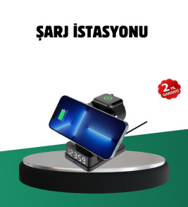 Kablosuz Şarjlı Dijital Masa Saati – 3 Parlaklık Seviyeli LED, Hızlı Şarj, Apple Uyumlu - Lisinya