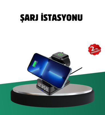 Kablosuz Şarjlı Dijital Masa Saati – 3 Parlaklık Seviyeli LED, Hızlı Şarj, Apple Uyumlu - Lisinya