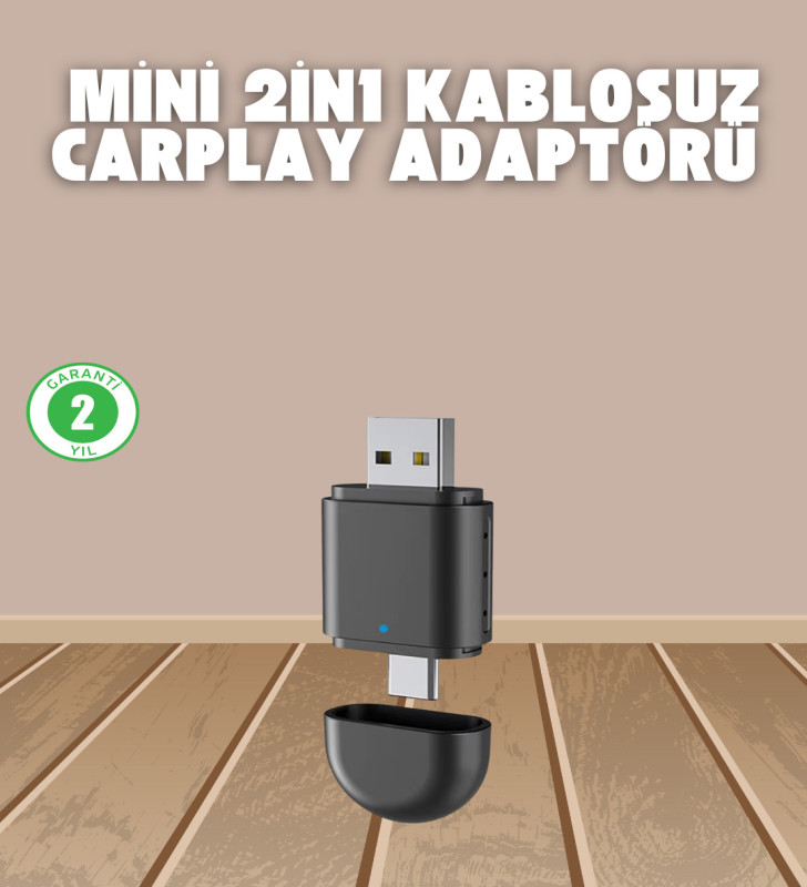 Kablosuz CarPlay Adaptörü – USB-A & Type-C Uyumlu Hızlı Bağlantı Cihazı - Lisinya