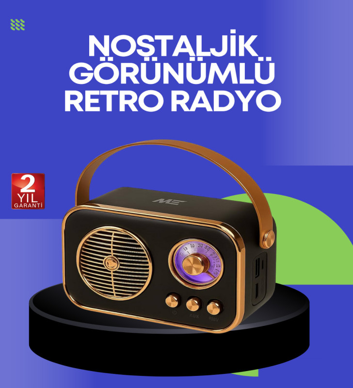 Klasik Retro Radyo – Bluetooth Destekli, FM Özellikli Şarjlı Hoparlör - Lisinya