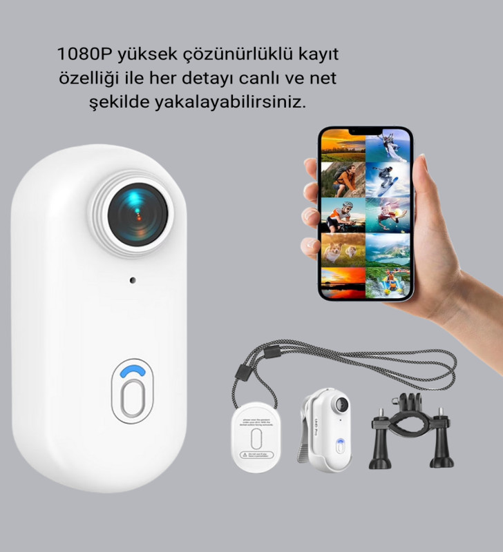 Kompakt 1080P Aksiyon Kamerası Suya Dayanıklı WiFi ve 120° Geniş Açı - Lisinya
