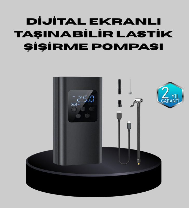 Taşınabilir 80W Kablosuz Lastik Şişirme Pompası Dijital Ekranlı - Lisinya
