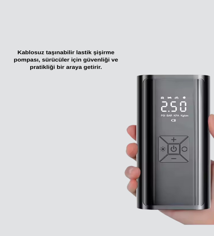 Taşınabilir 80W Kablosuz Lastik Şişirme Pompası Dijital Ekranlı - Lisinya