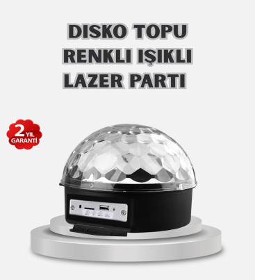 LED Disko Küresi Bluetooth Hoparlörlü Ritimle Senkronize Döner Işıklı - Lisinya