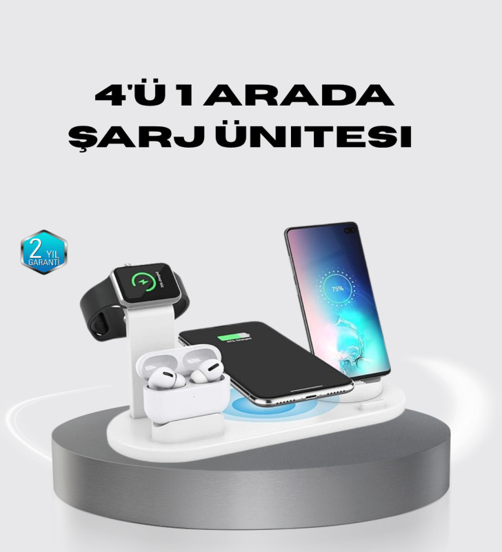4’lü Apple Kablosuz Şarj Standı iPhone Watch ve AirPods Çoklu Şarjlı - Lisinya