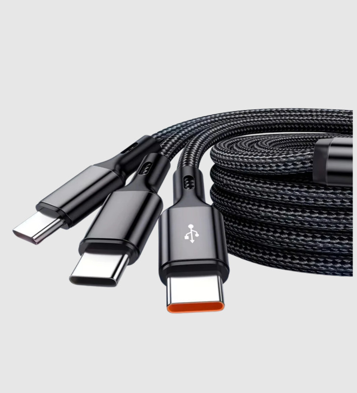 3’ü 1 Arada Şarj Kablosu Type-C iOS Android Uyumlu Hızlı ve Güvenli Şarj - Lisinya