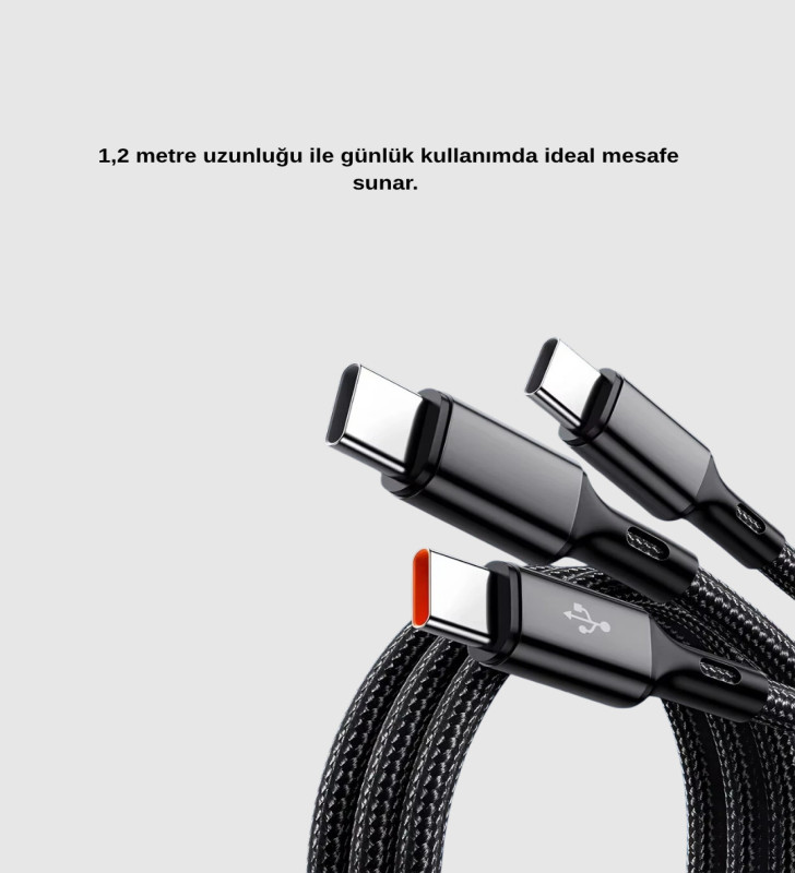 3’ü 1 Arada Hızlı Şarj Kablosu iOS Android Type-C Uyumlu ve Dayanıklı - Lisinya