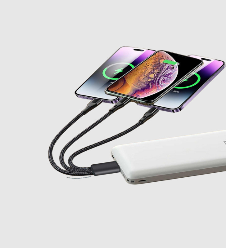 3’ü 1 Arada Hızlı Şarj Kablosu iOS Android Type-C Uyumlu ve Dayanıklı - Lisinya
