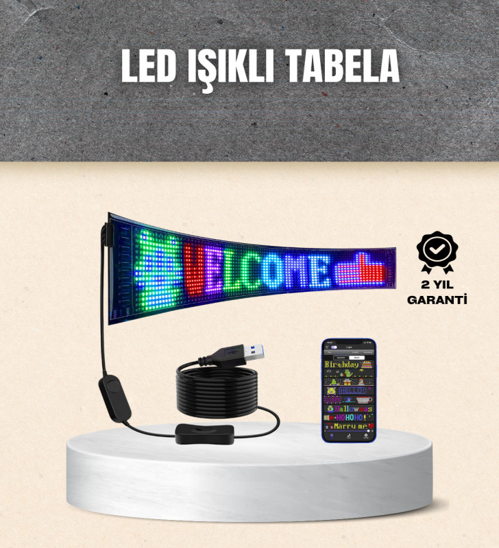 RGB Kayar Yazılı LED Reklam Ekranı – USB Bağlantılı Esnek Tasarım - Lisinya