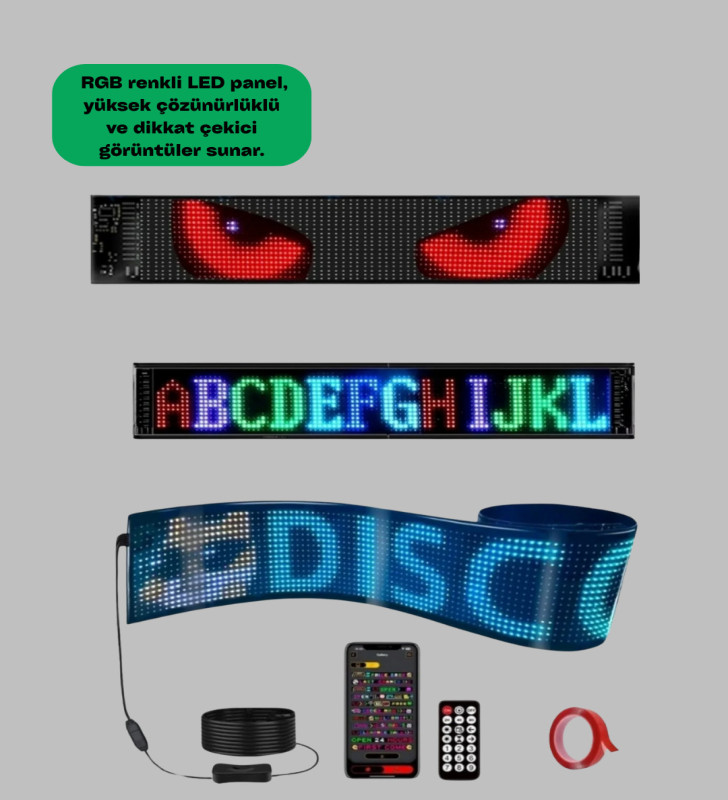 RGB Kayar Yazılı LED Reklam Ekranı – USB Bağlantılı Esnek Tasarım - Lisinya