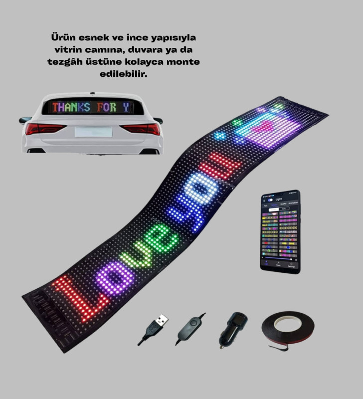 Kayan Yazı Destekli RGB LED Reklam Paneli USB ile Kolay Kurulumlu - Lisinya