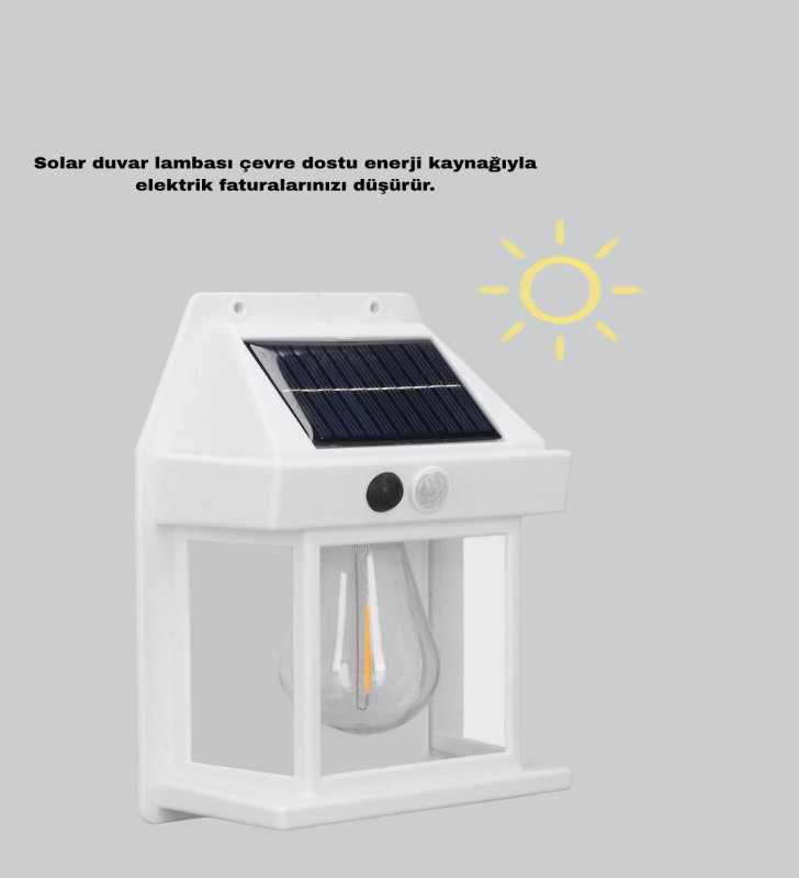 Üç Modlu Güneş Enerjili Duvar Lambası 1800mAh Bataryalı ve Hareket Sensörlü - Lisinya