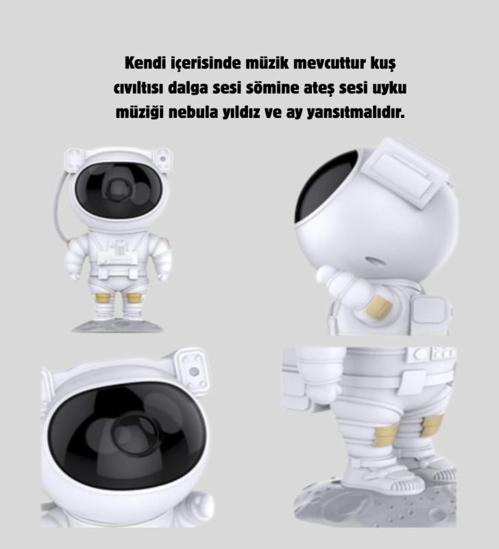 Astronot Galaksi Projeksiyon Lambası Bluetooth Bağlantılı ve Uzaktan Kontrollü - Lisinya