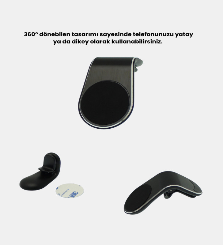 Araç İçi Manyetik Telefon Tutucu Güçlü Klipsli ve 360 Derece Ayarlanabilir - Lisinya