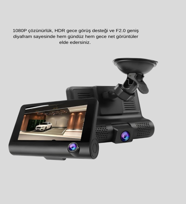Araç Kamerası 3’lü Full HD DVR 1080P Gece Görüşlü ve G-Sensörlü - Lisinya