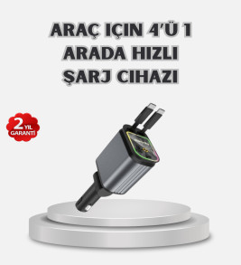 Araç Şarj Cihazı 4 Portlu 66W Hızlı Şarjlı LED Işıklı ve 180° Dönebilir - Lisinya