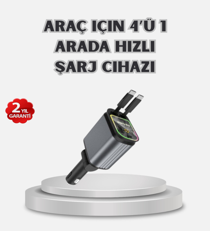 Araç Şarj Cihazı 4 Portlu 66W Hızlı Şarjlı LED Işıklı ve 180° Dönebilir - Lisinya