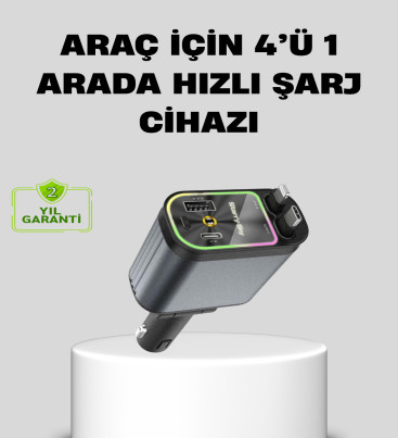 Araç Şarj Cihazı 66W 4 Portlu Hızlı Şarj ve LED Işıklı - Lisinya
