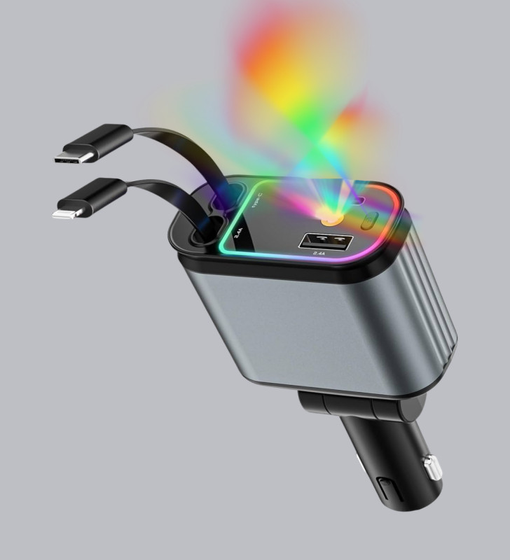 Araç Şarj Cihazı 66W 4 Portlu Hızlı Şarj ve LED Işıklı - Lisinya