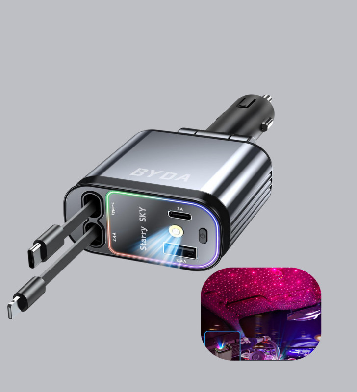 Araç Şarj Cihazı 66W 4 Portlu Hızlı Şarj ve LED Işıklı - Lisinya