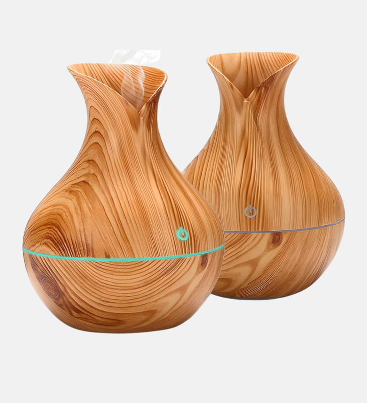 Aromaterapi Difüzör Ahşap Desenli ve Ultrasonik Nemlendirici LED Işıklı - Lisinya