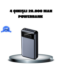 Powerbank 20000 mAh 4 Çıkışlı Hızlı Şarjlı ve LED Göstergeli - Lisinya