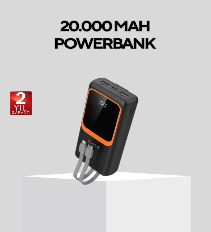 Powerbank 20000 mAh Dijital Ekranlı ve Çok Kablolu Hızlı Şarj Cihazı - Lisinya