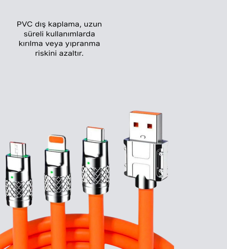 Hızlı Şarj Uyumlu Şarj Kablosu – Esnek Yapı, Güçlü Bağlantı, Yüksek Performans - Lisinya