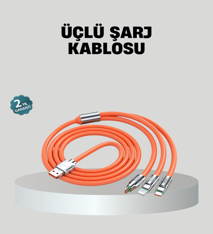 ÜÇLÜ Şarj Kablosu – Yüksek Hızlı, Dayanıklı ve Uzun Ömürlü - Lisinya