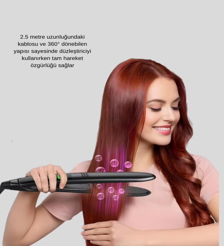 Dijital Ekranlı Isı Ayarlı Saç Düzleştirici – Titanyum Plaka, Seyahat Dostu Tasarım - Lisinya