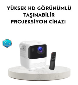 Taşınabilir Akıllı 1080P Projektör – 64GB Hafıza, 2GB RAM, Full HD Görüntü, Kumandalı - Lisinya