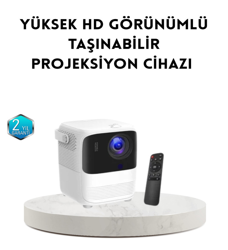 Taşınabilir Akıllı 1080P Projektör – 64GB Hafıza, 2GB RAM, Full HD Görüntü, Kumandalı - Lisinya