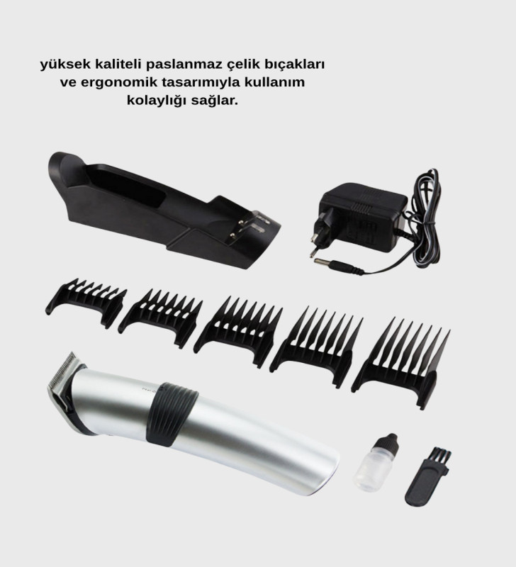 Kablosuz Profesyonel Tıraş Makinesi – Şarjlı, 60 Dakika Kullanım Süreli, Çelik Bıçaklı, Sessiz Motor - Lisinya