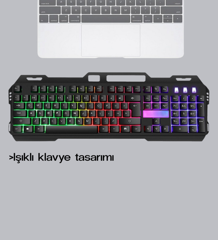 RGB Işıklı Oyuncu Klavye Mouse Seti – Türkçe Q, Ayarlanabilir DPI, Ergonomik ve Dayanıklı Tasarım - Lisinya