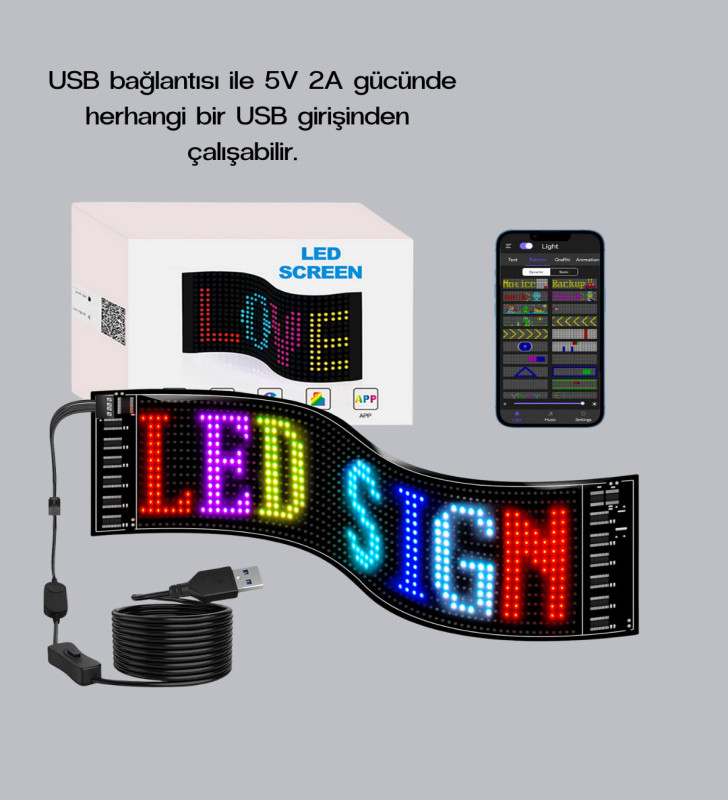 RGB LED Panel – Mobil Uyumlu, Yazı ve GIF Destekli, USB Bağlantılı Dekoratif Ekran - Lisinya