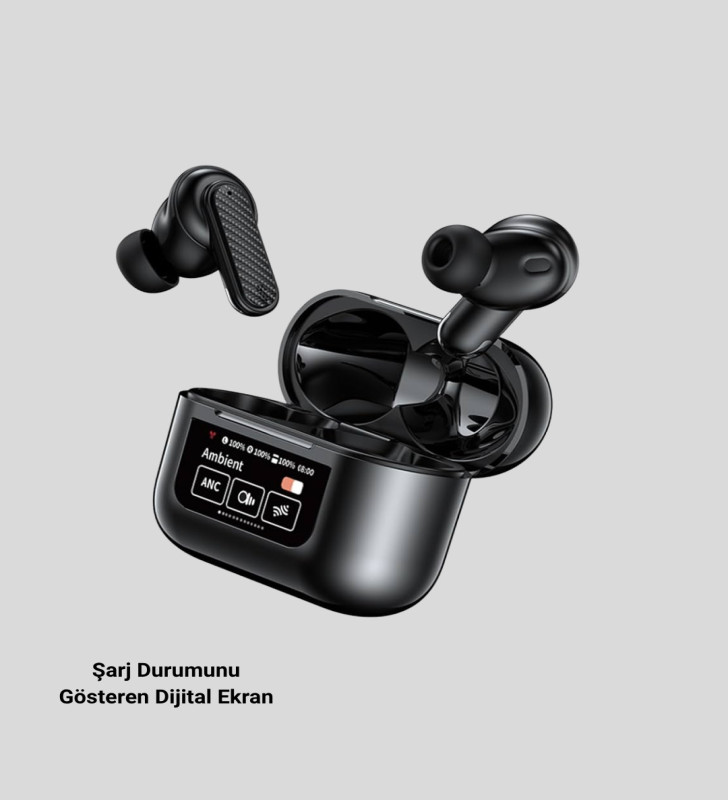 Aktif Gürültü Engelleme (ANC) Kablosuz Bluetooth Kulaklık – Dijital Ekranlı, Dokunmatik ve Uzun Pil Ömürlü - Lisinya