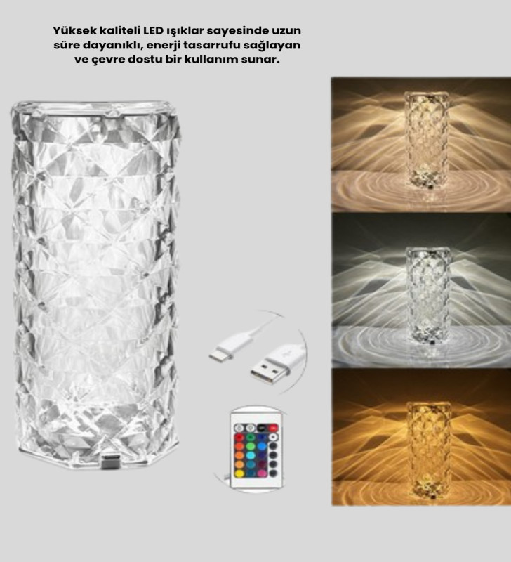 Kristal RGB LED Masa Lambası – Renkli Kumandalı Işık, Dekoratif ve Enerji Tasarruflu - Lisinya