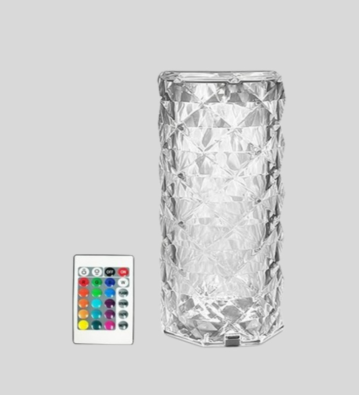 Kristal RGB LED’li Kumandalı Masa ve Gece Lambası – Renkli Işık Modlarıyla Şık Dekoratif Aydınlatma - Lisinya