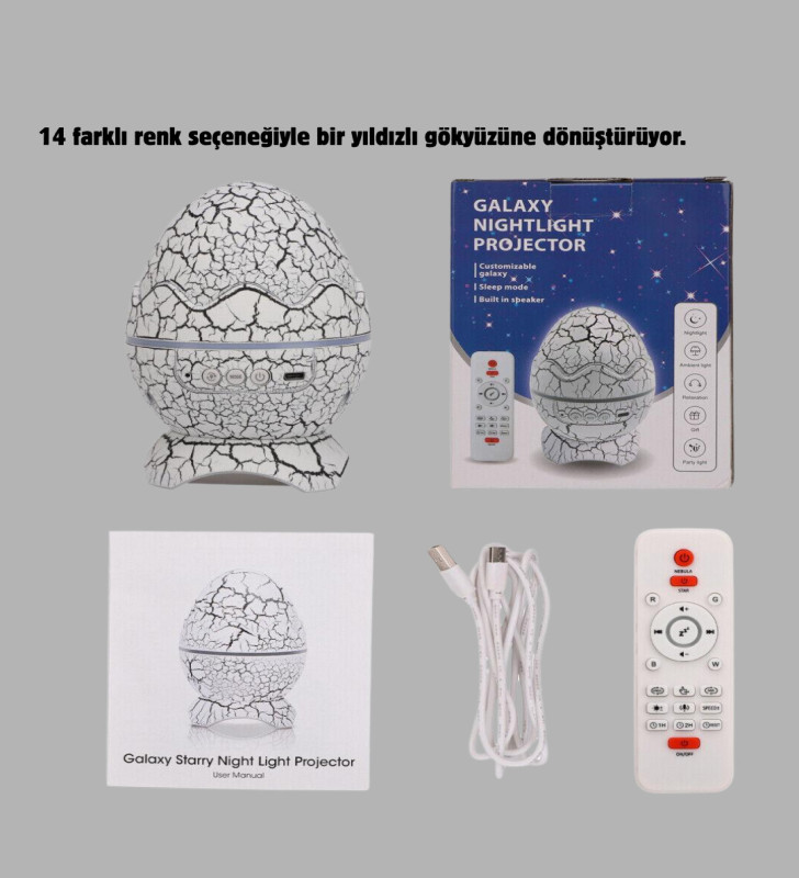 Yıldızlı Gökyüzü Dinozor Yumurta Projektör – Ayarlanabilir Parlaklık ve Hız - Lisinya